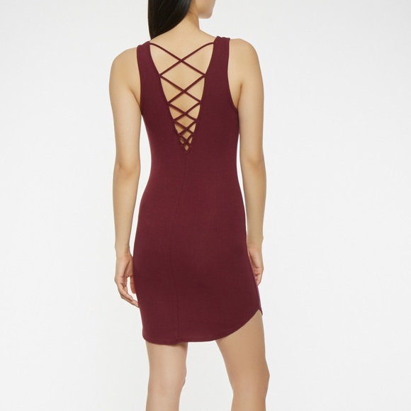 BURGUNDY RIBBED MINI DRESS more colors - Picture 3 of 4